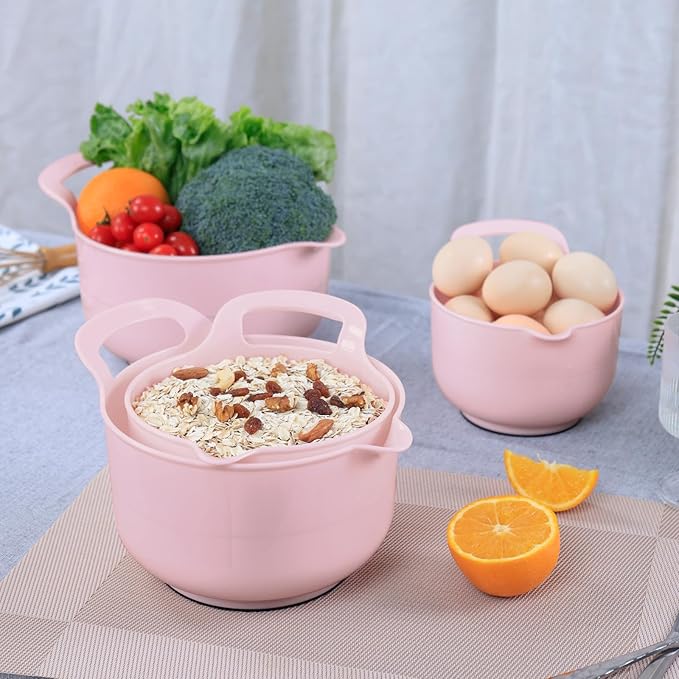 BoxedHome 4 Pack Nesting Mixing Bowl with Pour Spout and Handle, BPA free Microwave & Dishwasher Safe(Pink, 4 Pack with Handle) - Image 7