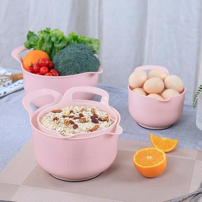 BoxedHome 4 Pack Nesting Mixing Bowl with Pour Spout and Handle, BPA free Microwave & Dishwasher Safe(Pink, 4 Pack with Handle) - Image 7