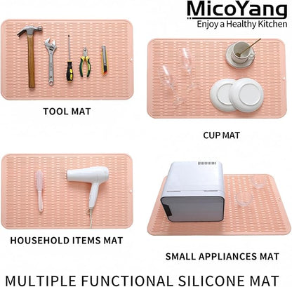 MicoYang Silicone Dish Drying Mat for Multiple Usage,Easy clean,Eco-friendly,Heat-resistant Silicone Mat for Kitchen Counter or Sink,Refrigerator or Drawer Liner Pink 3XL 28 inches x 18 inches - Image 3