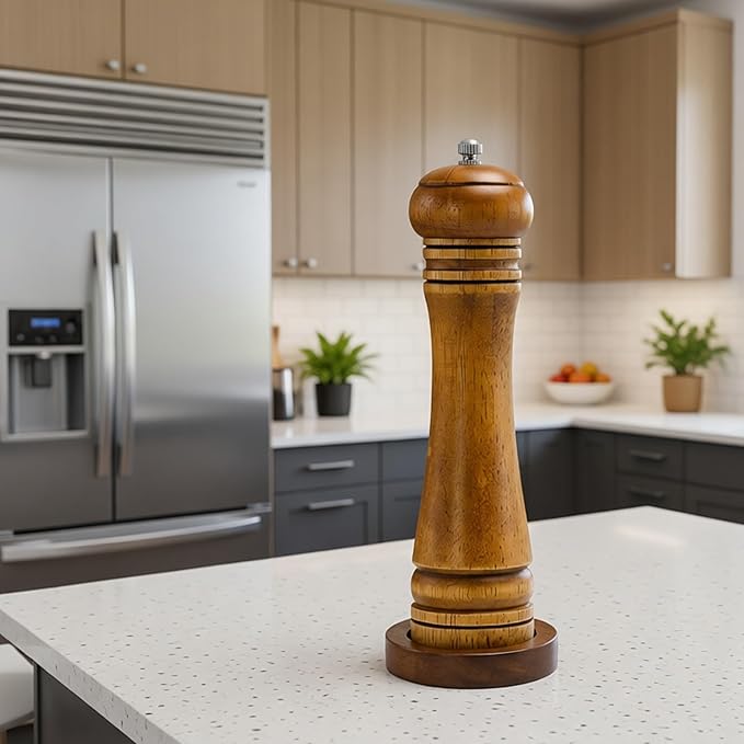 Wood Salt and Pepper Grinder, Salt Grinder and Pepper Mill, Oak Wood Shakers with Adjustable Ceramic Grinders (8″ - 1 Pack with Tray) - Image 8