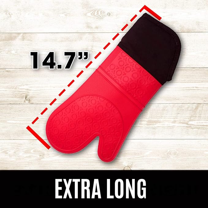 Homwe Silicone Oven Mitts and Potholders (4-Piece Sets) Heavy Duty Cooking Gloves, Kitchen Counter Safe Trivet Mats | Advanced Heat Resistant, Non-Slip Textured Grip Pot Holders(Red) - Image 2