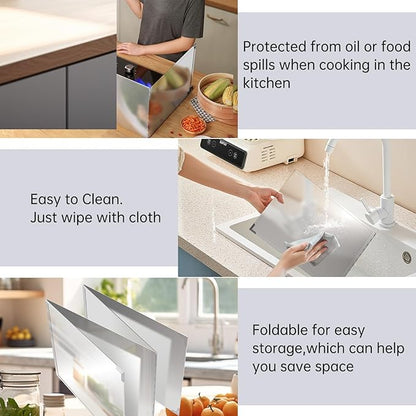 4 Sided Grease Splatter Guard,Foldable Stainless Steel Splatter Guard Oil Splash Guard, Backsplash for Stove Frying Pan Splatter Guard, Oil Proof Baffle Splatter Guard(15.7" X 15.7")