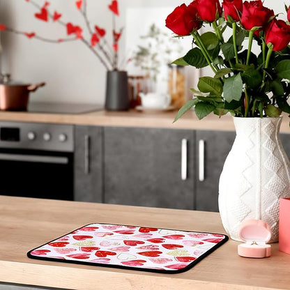 Breling Valentine's Day Dish Drying Mat Valentine Kitchen Dry Mat Absorbent Hearts Table Dishes Pad Red Pink Protect Tableware Kitchen Accessories for Home Decor, 16 x 18.4 Inches