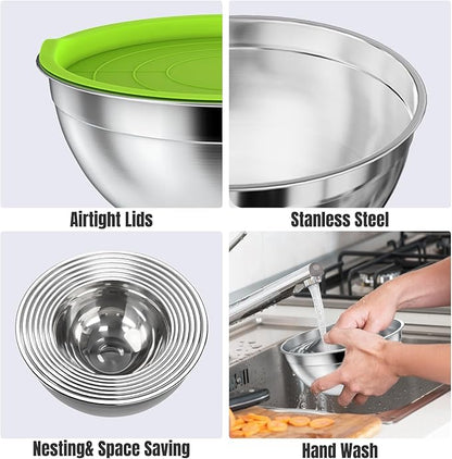 ENVTEK Mixing Bowls with Lids Set, 7 PCS Stainless Steel Mixing Bowls with 3 Grater Attachments, Size 4.5, 4, 3.5, 2.1, 1.5, 1.1, 0.7QT, Ideal for Kitchen Cooking Baking & Serving - Image 4