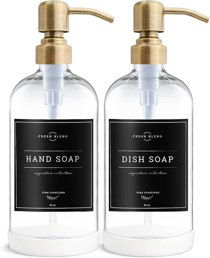 Vine Creations Clear Glass Soap Dispenser, 2 Pack Kitchen Soap Dispenser Set with Stainless Steel Pump, 16 oz Dish Soap and Hand Soap Dispensers for Bathroom with Waterproof Labels - Image 7