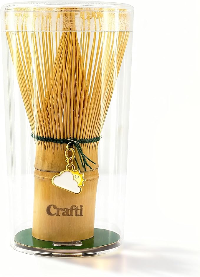 Crafti Matcha Whisk With Removable Whisklet™ Charm | Natural Bamboo | Included Matcha Whisk Charm: Golden Hour SunCloud Whisklet™