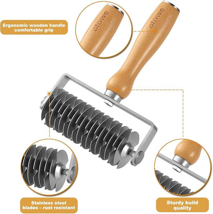 Lattice Pastry Cutter – Stainless Steel Roller Cutter with Wooden Handle for Pie, Beef Wellington, Pastry & Bread – Easy Lattice Pattern – Otawe