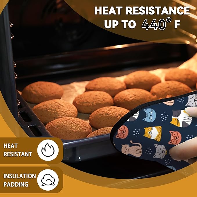 Cute Cat Pot Holder Set of 2,Heat Resistant Potholders Oven Hot Pads for Kitchen Cooking Baking BBQ