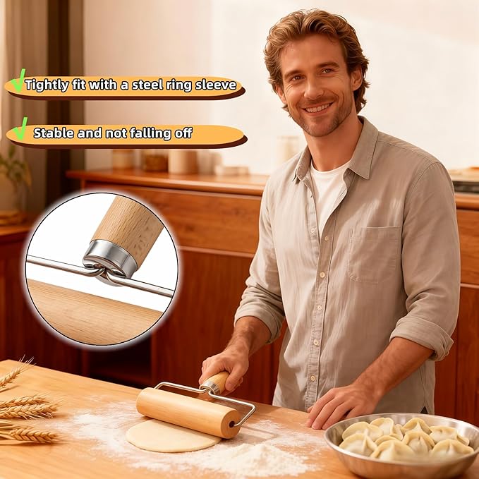 Wooden Rolling Pin Set - Non-Stick Pizza & Dough Roller, Ergonomic Bakery Tool for Cookies, Pie, Bread Dough | Heavy Duty, Easy Clean, Compact Storage | Kitchen Gadget Essential - Image 8