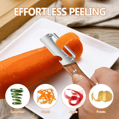 Zero Snag Wooden Peeler, Multifunctional Vegetable Peeler for Kitchen, Premium Vegetable Peeler with Wooden Handle and Bottle Opener, Peeler for Fruit Apple Potato Pumpkin Papaya Zucchini