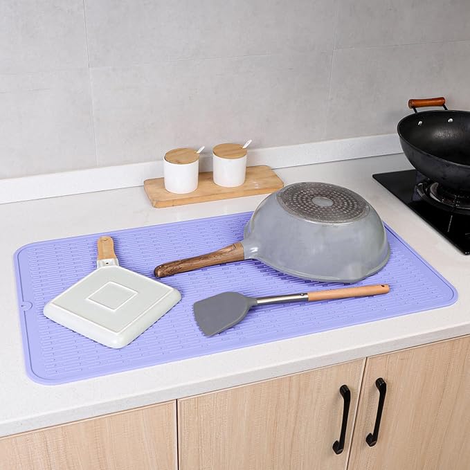 MicoYang Silicone Dish Drying Mat for Multiple Usage,Easy clean,Eco-friendly,Heat-resistant Silicone Mat for Kitchen Counter or Sink,Refrigerator or Drawer Liner Light Purple 4XL 32 inches x 18 inches - Image 6