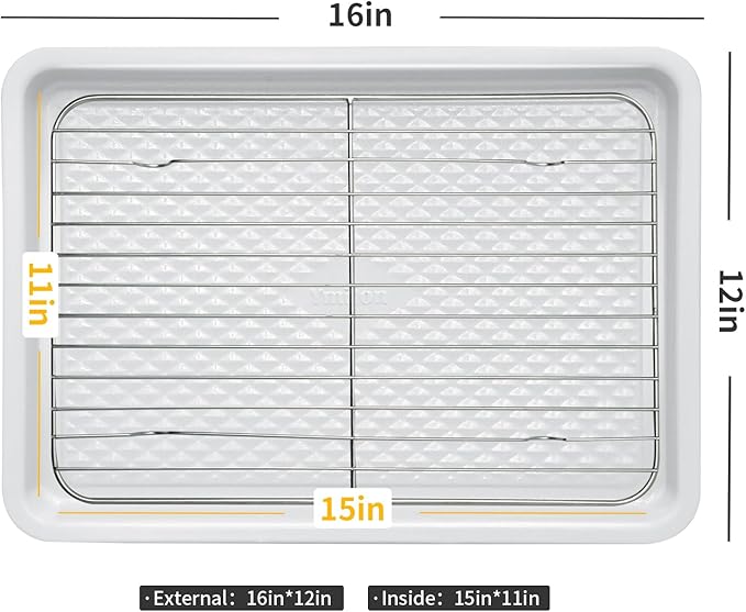 Nonstick Ceramic Baking Sheet With Rack, 2-Pack 15x10 Jelly Roll Sheet Pan, Non-Toxic, PTFE & PFOA Free, Warp-Free, Oven Safe 550°F, Dishwasher Safe, Aluminized Steel, Gray Yellow