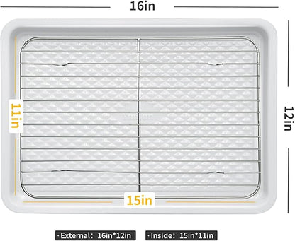 Nonstick Ceramic Baking Sheet With Rack, 2-Pack 15x10 Jelly Roll Sheet Pan, Non-Toxic, PTFE & PFOA Free, Warp-Free, Oven Safe 550°F, Dishwasher Safe, Aluminized Steel, Gray Yellow