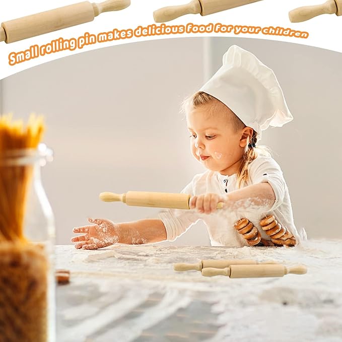 BILLIOTEAM 6 Pack 8 Inch Mini Wood Rolling Pin,Great for Children Kids Girls and Boys,Small Wooden Rollers for Art and Crafting,Baking,Cookie Dough,Cooking,Clay,Play Doh - Image 4