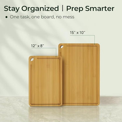 Keechee Chopping Board 2-Pcs Natural Bamboo Cutting Board With Juice Channels & Knife-Friendly Finish For Versatile Kitchen Use, Ideal Charcuterie & Chopping Multi-Use - Image 4