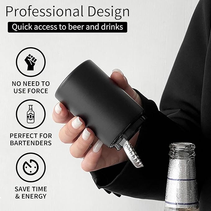 2PCS Automatic Beer Bottle Opener with Magnetic Cap, Stainless Steel One-Handed Lid Opening Spring Loaded Push&Pop for Kitchen Home Bar Restaurant Household Utensils Beer Accessories Gift