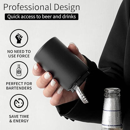 2PCS Automatic Beer Bottle Opener with Magnetic Cap, Stainless Steel One-Handed Lid Opening Spring Loaded Push&Pop for Kitchen Home Bar Restaurant Household Utensils Beer Accessories Gift