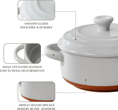 MALACASA Mini Cocotte Set - 12 OZ Ramekins with Lids and Handles, Small Casserole Dishes for Oven, Ceramic Small Baking Dish Set of 4, Microwave & Dishwasher Safe, Khaki Grey, Series TARA - Image 5