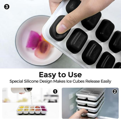 DOQAUS Ice Cube Tray with Lids - 4 Pack Stackable Silicone Ice Trays for Freezer, BPA & LFGB Safe, Easy Release for Kitchen, RV, Cocktail, Coffee, Soup & Food - Image 3