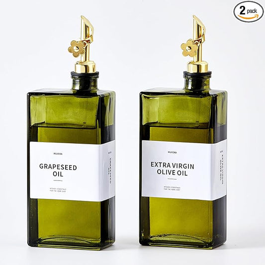 Olive Oil Dispenser Bottle for Kitchen, 16.9oz /500ml Cooking Vinegar Dispenser Bottle Set, Glass Sauce Container, Labels, Brush, Funnel, Stoppers, Green for Oil, Wine by Unknown