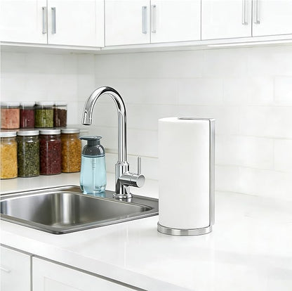 ZUNTO Paper Towel Holder for Countertop, Freestanding Kitchen Paper Towel Organizer, One-Hand Tear Paper Towel Rack, Heavy Duty and Non-Slip, Silver