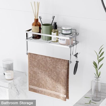 ESOW Paper Towel Holder with Shelf Storage, Adhesive Wall Mount 2-in-1 Basket Organizer for Kitchen & Bathroom, Durable Metal Wire Design, Stainless Steel 304 Brushed Nickel Finish - Image 4