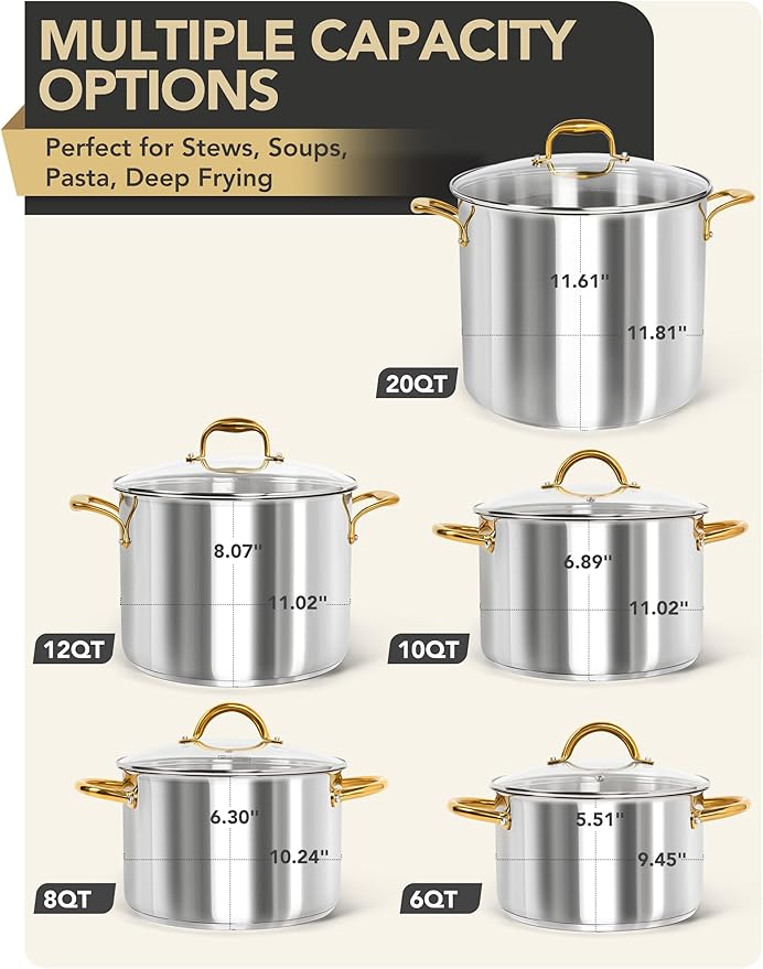 MICHELANGELO Stainless Steel Stock Pot - 20 Quart Soup Pot with Lid & Ergonomic Handle, Extra-Large Pots for Cooking, Suitable for All Stoves