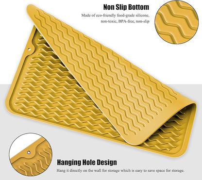 Silicone Dish Drying Mat for Multiple Usage, Easy clean, Eco-friendly, Heat-resistant Dish Drainer Mat for Kitchen Counter,Sink,Refrigerator or Drawer liner (18" x 16", Yellow) - Image 4