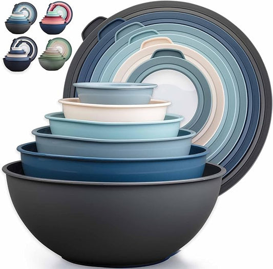 Zulay Kitchen 12 Piece Plastic Mixing Bowls with Leak-Proof Lids Set - Microwave and Freezer Safe Kitchen Mixing Bowls for Preparing, Serving and Storing - Large Nesting Bowls (Twilight Ombre) by ZulayKitchen