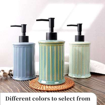 Soap Dispenser, Ceramic Liquid Hand Dish Soap Dispenser 11.84OZ, Hand Lotion Dispenser for Kitchen Bathroom Shower, Refillable, Dark Green, ANTIS'S HOME