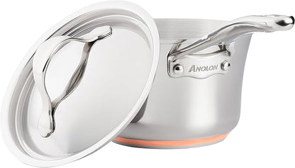 Anolon Nouvelle Stainless Steel Sauce Pan/Saucepan with Lid, 3.5 Quart, Silver - Image 3