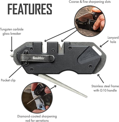 Smith’s Pocket Pal Tactical Knife Sharpener - 2 Stage Sharpener & Diamond Sharpening Rod - Pocket Clip - Outdoor Hunting Knife & Hook Sharpener - Compact & Lightweight - Image 3