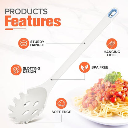 Silicone Spaghetti Spoon&Soup Ladle Cooking Utensils Set of 2,No Scratch for Nonstick Cookware,BPA Free, 450℉ Heat Resistant (White) - Image 5