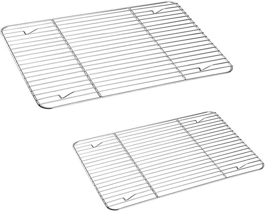 TeamFar Cooling Rack, Baking Roasting Rack Stainless Steel for Baking Sheet Oven Pan, Healthy & Rust Free, Mirror Finish & Dishwasher Safe - Set of 2(15 inch & 11 inch) by TeamFar