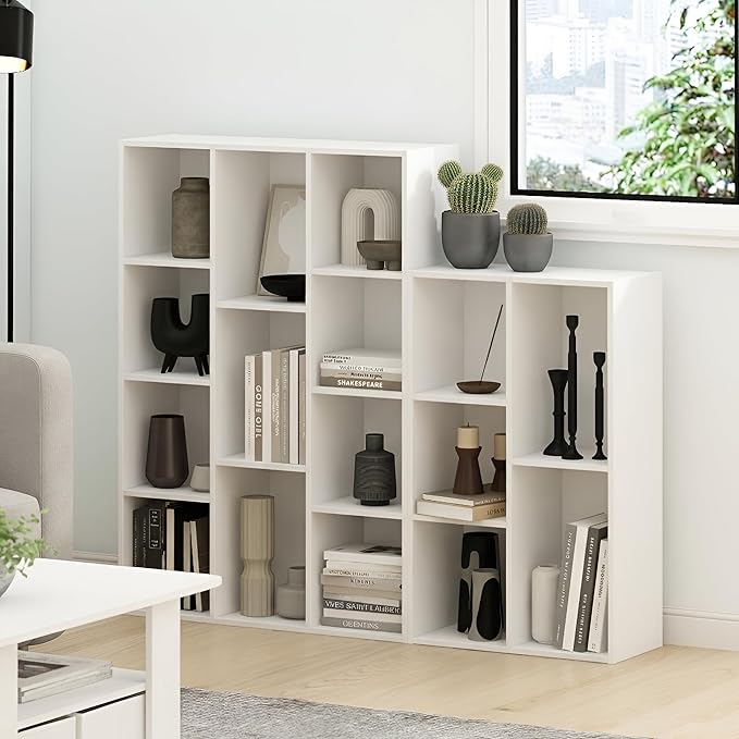 Furinno LUDER Book Shelf, 11-Cube Bookshelf, Reversible Bookcase, 9.4 x 29.1 x 41.7, Easy Assembly, for Living Room, Bedroom, Home Office, White - Image 10