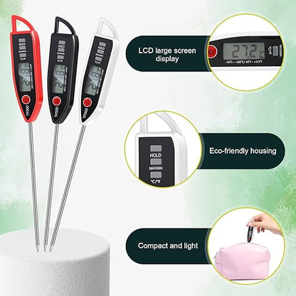 Copkim 3 Pcs Instant Read Meat Thermometer with Long Probe 9.65 Inch Kitchen Cooking Food Candy Waterproof Digital Thermometer for BBQ Water Milk Yogurt Liquid (Pointed,Black,White,Red) - Image 3