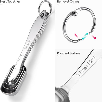 U-Taste Narrow Square Measuring Spoons: 18/8 Stainless Steel Kitchen Measure Teaspoon Tablespoon with Leveler, Polygon Rectangular Metal Jar Scoop for Baking Cooking, Coffee, Spice, Powder (Set of 6) - Image 6