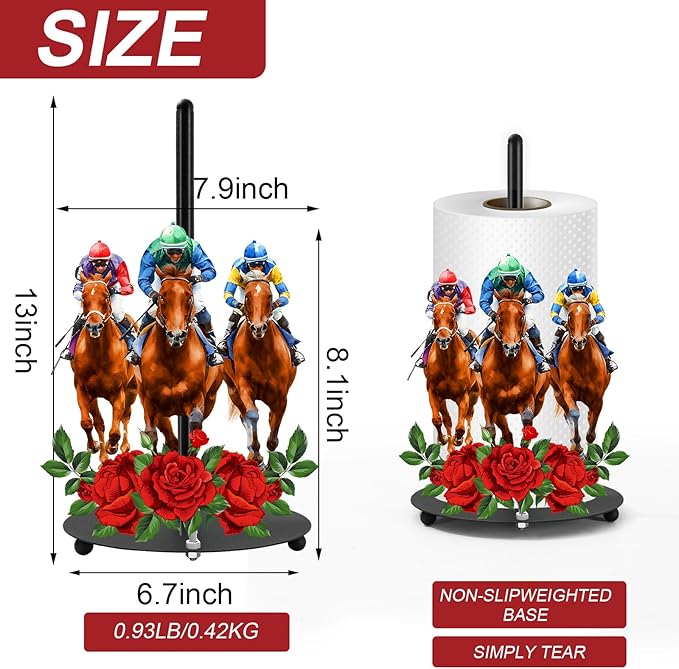 Whaline Horse Racing Paper Towel Holder Countertop Run for Roses Kentucky Derby Decor Large Metal Towel Holder Stand for Horse Racing Party Home Kitchen Bathroom Accessories Supplies