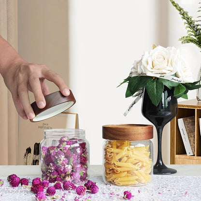 16 oz Glass Jars with Acacia Wood Airtight Lids Spice Jar Herb Storage Canister with Wooden Lid Clear Glass Food Jar for Sugar Pantry Tea Coffee Bean Spice Cookies (500ml/16oz-2pack) - Image 5
