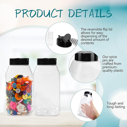 34 Pack 16 oz Plastic Spice Jars with Cap Clear Empty Square Bottle With flip lid Reusable Spice Bottle Large Seasoning Jars Powder Storage Container for Storing Seasoning Powders Supplies - Image 3