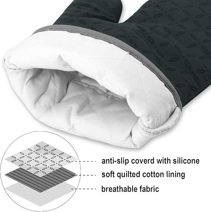 KEGOUU Oven Mitts and Pot Holders 6pcs Set, Kitchen Oven Glove High Heat Resistant 500 Degree Extra Long Oven Mitts and Potholder with Non-Slip Silicone Surface for Cooking (Deep Green) - Image 3
