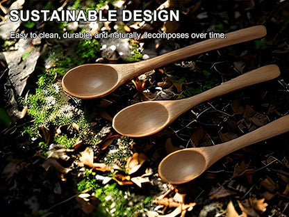 6 Piece Small Wooden Spoons Set - Premium Beech Wood Spoons in 3 Sizes (4.9", 5.9", 7.1") for Honey, Tea, Coffee, Multi-Purpose Mini Teaspoons Utensils for Ice Cream and Soup - Image 6