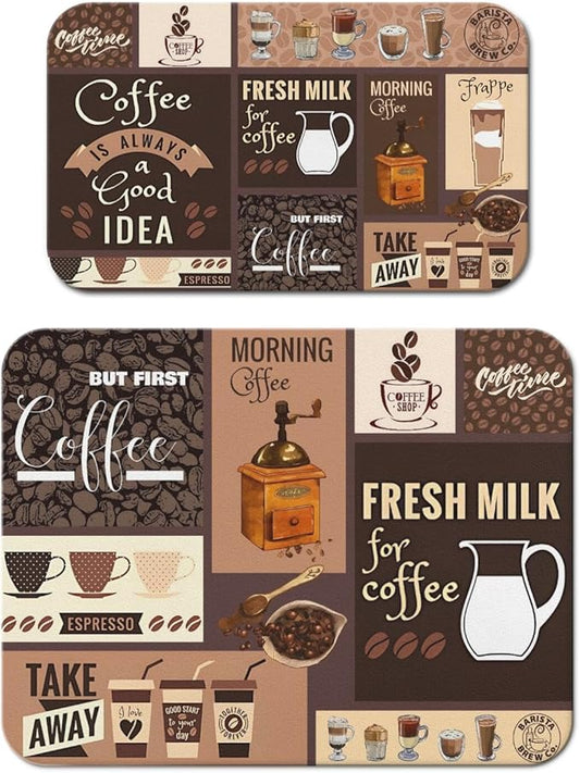Dish Drying Mat for Kitchen Counter 2 Pack with Non-Slip Rubber Backing - Heat-Resistant Absorbent Coffee Bar Mat, Dish Rack Mat, Coffee Dish Drying Mats 18x24+19.5x12 inch