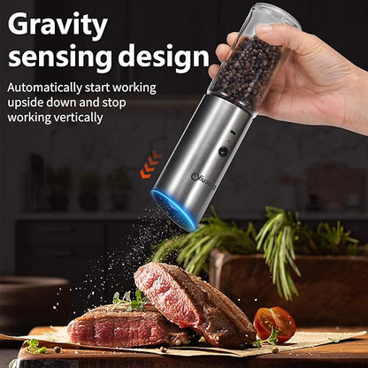 Electric Salt and Pepper Grinder Set - USB Rechargeable Gravity Salt and Pepper Shakers, Automatic Glass Mill with Adjustable Coarseness, LED Light, One-Hand Operation for Kitchen & Dining - Image 4