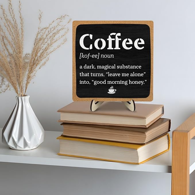 Vintage Coffee Bar Wooden Plaque Desk Sign, Farmhouse Wood Plaque Tabletop Decor for Cafe Bar Kitchen Office,Coffee Station Accessories 5.9x5.9Inch - Image 8