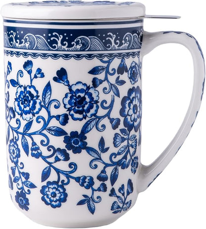 AmorArc Porcelain Tea Mug with Infuser and Lids, 18 Oz Coffee Cup Strainer with Bag Holder for Loose Leaf Tea, Steeping Coffee Mug for House-warming Wedding Birthday Gift