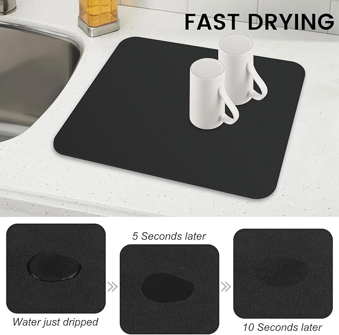 WISELIFE Dish Drying Mat Super Absorbent Drying Mat Large Dish Drying Mats for Kitchen Counter Easy Clean Dish Mat Kitchen Drying Mat15"x 18" Classic Black - Image 4