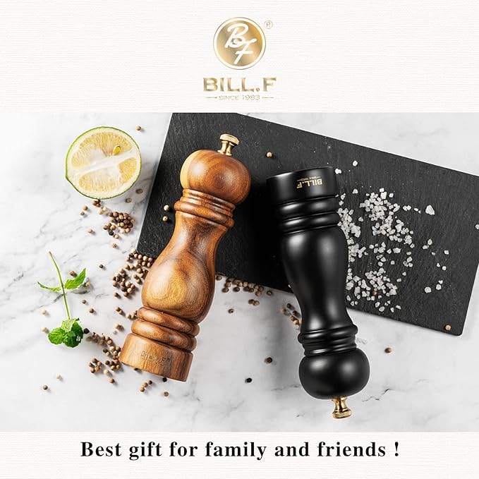 BILL.F Salt and Pepper Grinder Wooden Black Pepper Mill Grinder Salt Pepper Shakers Set of 2 with Adjustable Ceramic Rotor- 7 Inch - Image 2
