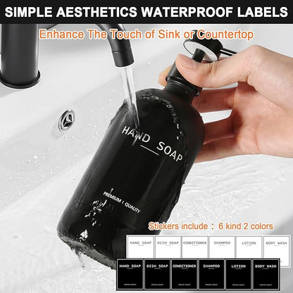 Black Glass Soap Dispenser with Stainless Steel Pump, 16.9 Fl oz Soap Dispenser Set for Kitchen, Matte Black Hand Dish Soap Dispensers for Kitchen and Bathroom, Lotion Dispenser Bathroom Decor - Image 4