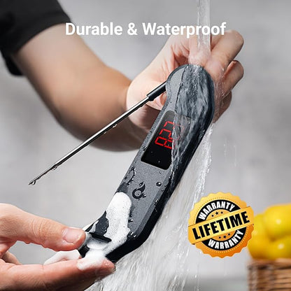 Professional Digital Meat Thermometer, 1 Sec Instant Read, ±0.5℉ Accuracy NIST&NSF Certified Food Thermometer, Auto-Rotate Bright LED Screen, Highly Waterproof Cooking Thermometer for Grill BBQ, Black - Image 6